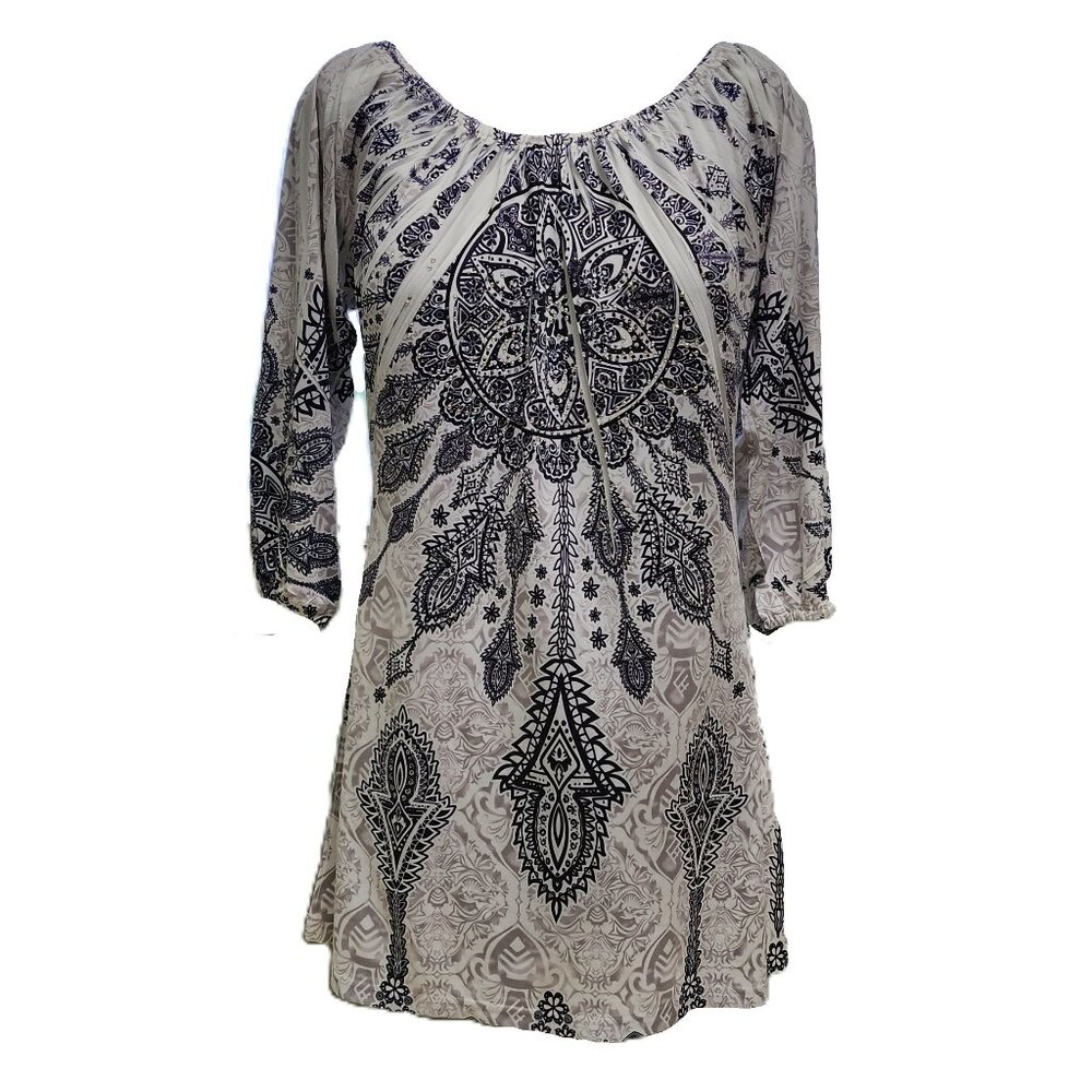 *New Low Price* Black & White Paisley Blouse with Rhinestones